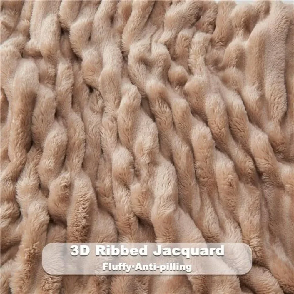 Super Soft Blanket Premium Silky Flannel Fleece 3D Ribbed Color: Taupe